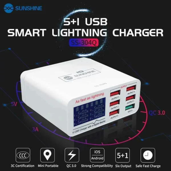 SUNSHINE SS-304Q 6 PORT INTELLIGENT USB FAST CHARGER - Image 2